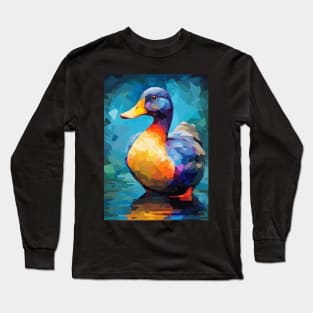 Duck Watercolor Painting Abstract Art Long Sleeve T-Shirt